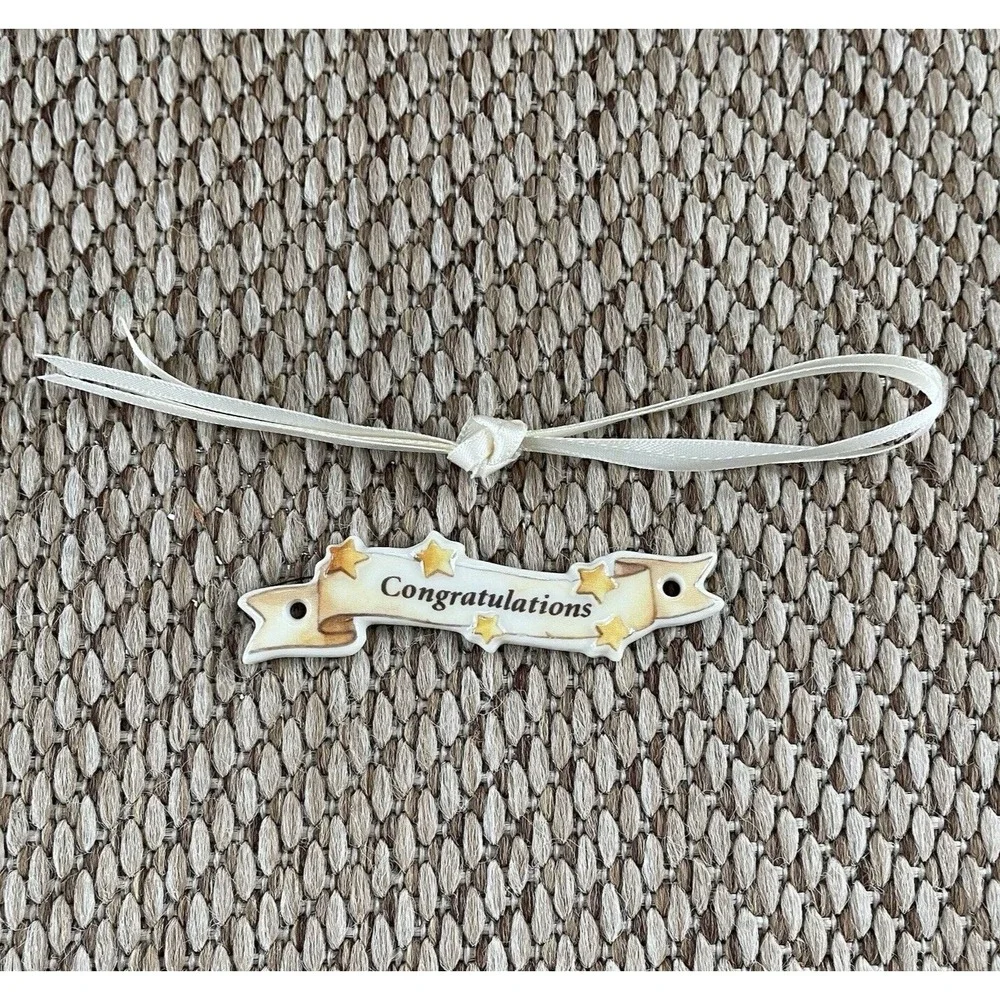 Longaberger Basket Congratulations Tie-On Ceramic Charm With Ribbons